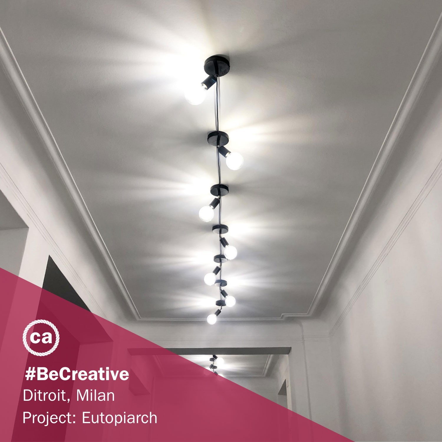 Spostaluce Metal 90°, the adjustable light source with fabric cable and side holes