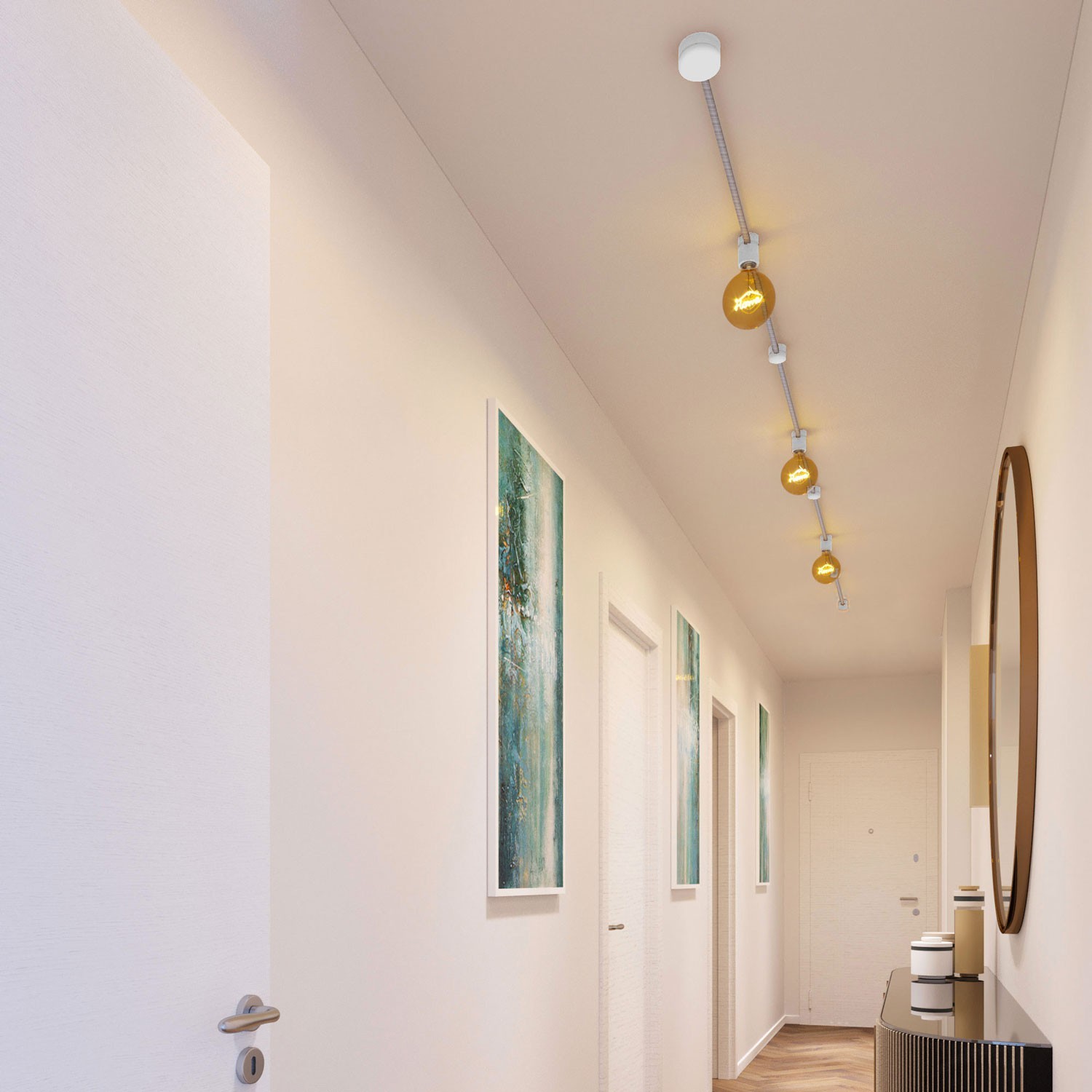 Filé System Linear Kit - with 5m string light cable and 7 indoor white varnished wooden components