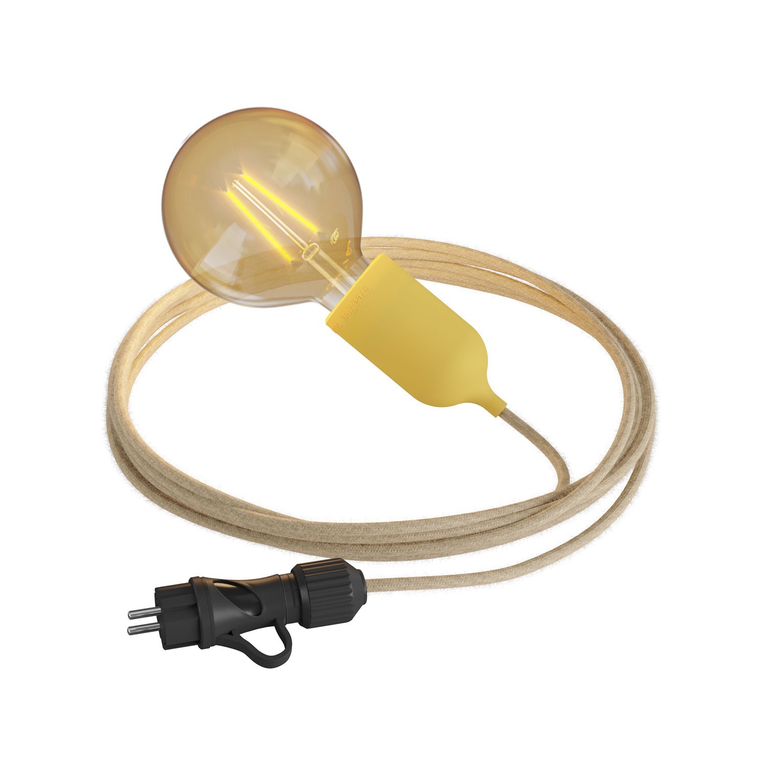 Eiva Snake Pastel, portable outdoor lamp, 5 m textile cable, IP65 waterproof lamp holder and plug