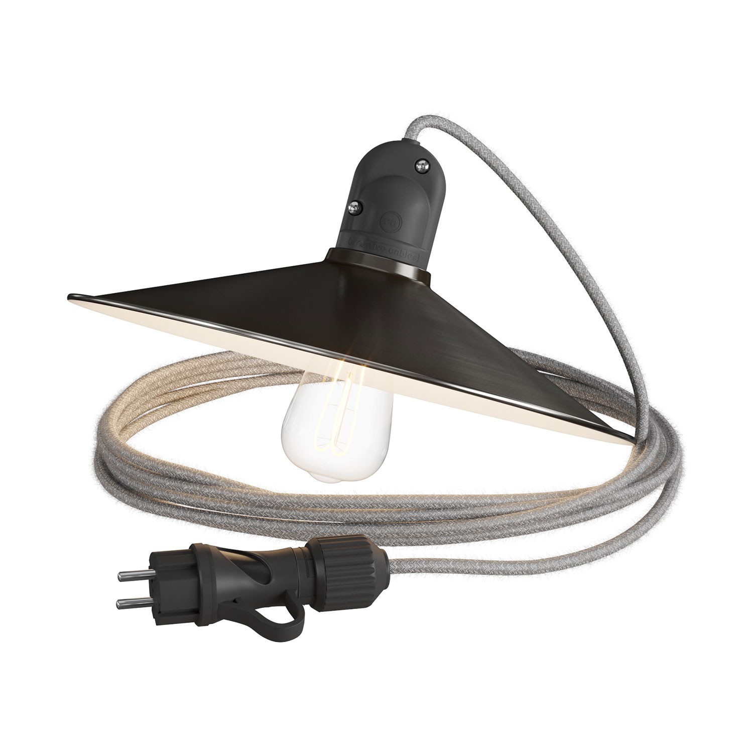 Eiva Snake with Swing shade, portable outdoor lamp, 5 m fabric cable, IP65 waterproof lampholder and plug