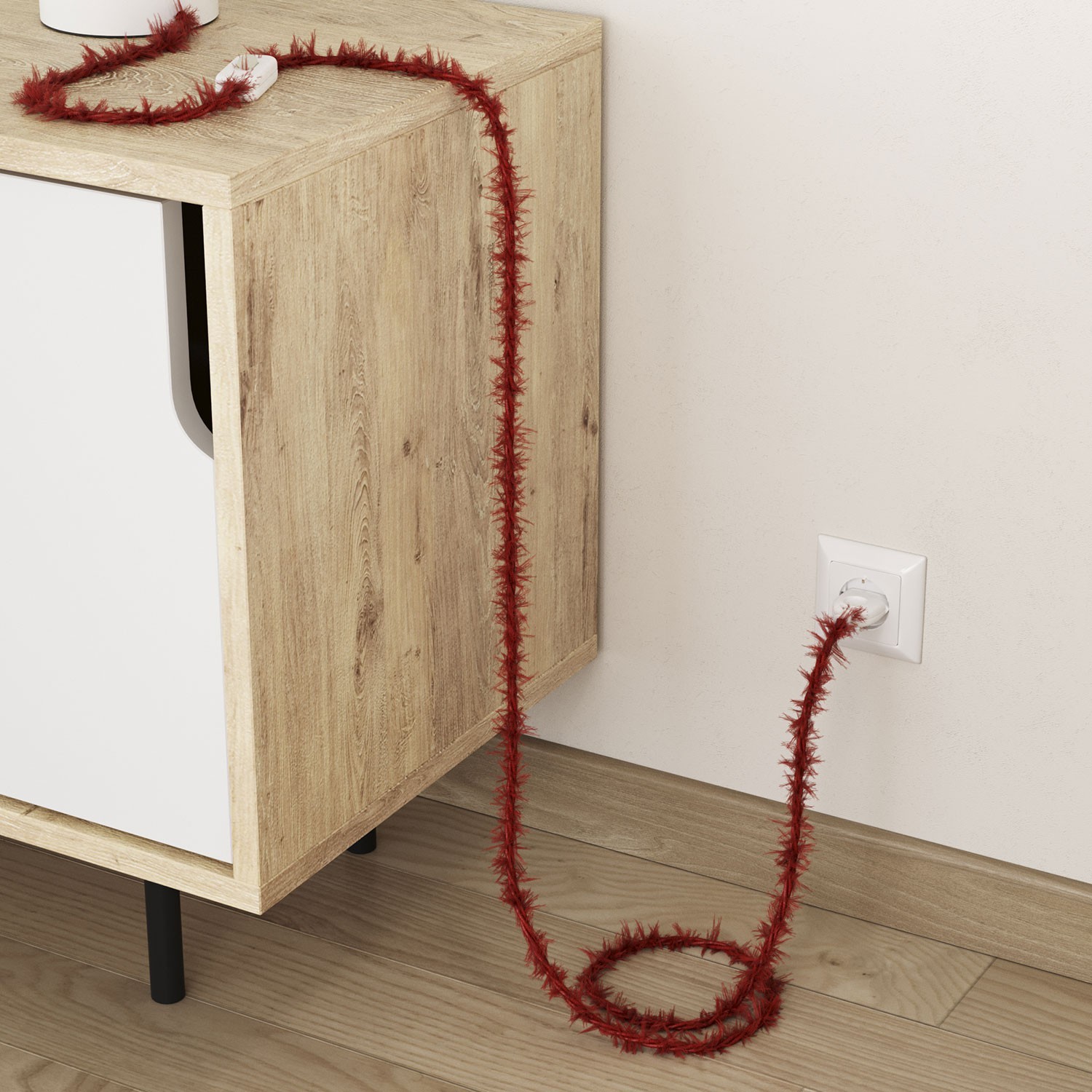 Marlene twisted lighting cable covered in hairy-effect fabric Plain Red TP09