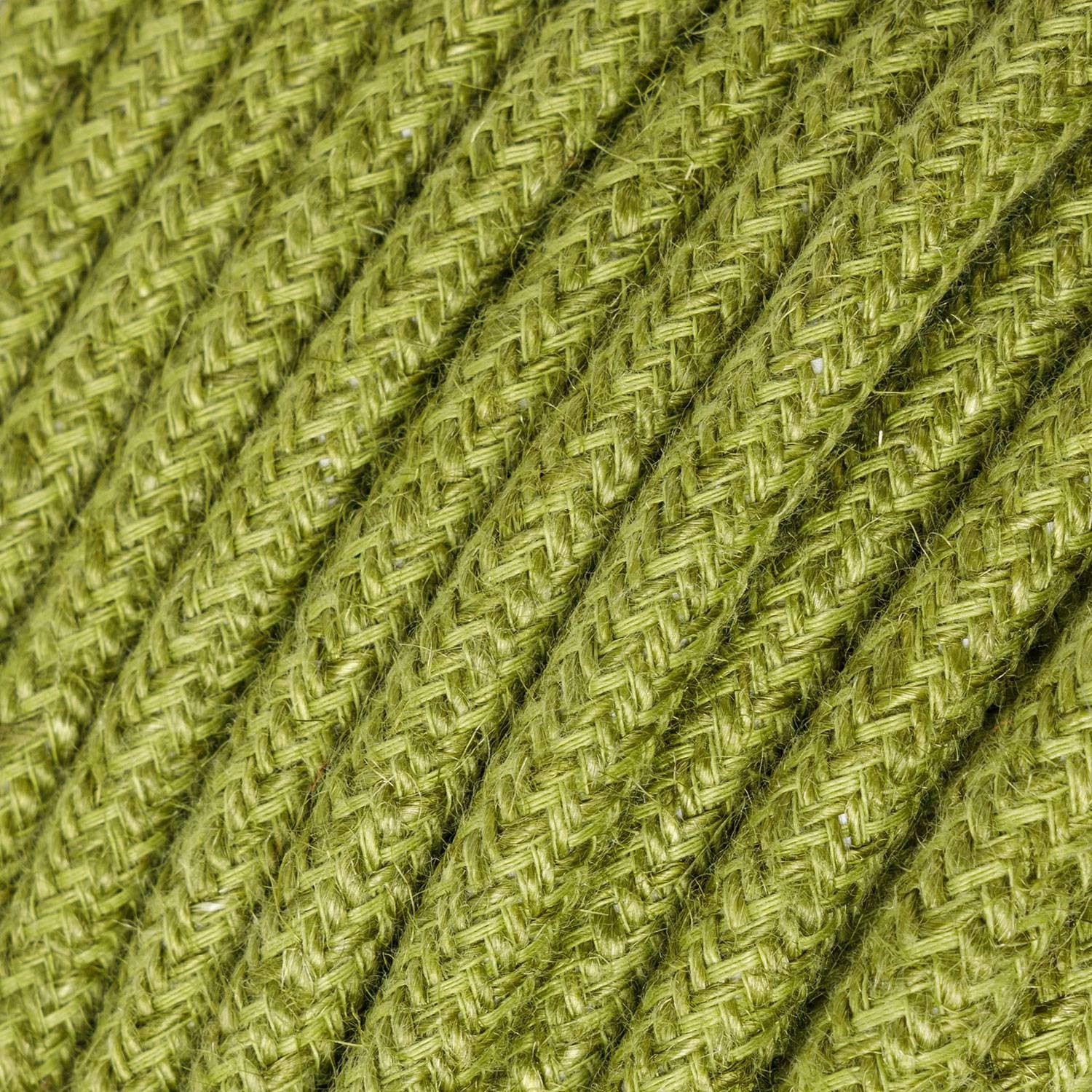 Round electric Cable covered in Plain Hay Green RN23 Jute