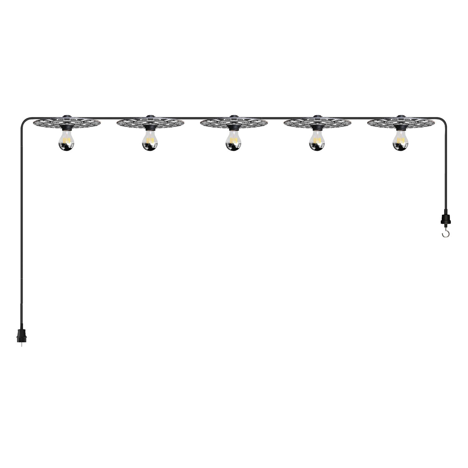 Maioliche' String Light Lumet System starting from 7,5 m with fabric cable, 5 lamp holders and lampshades, hook and black plug