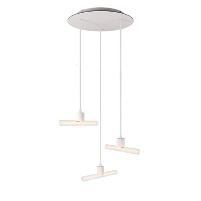 Esse14 suspension lamp with 3 asymmetrical falls comes with Rose-One complete with fabric cable and metal finishes