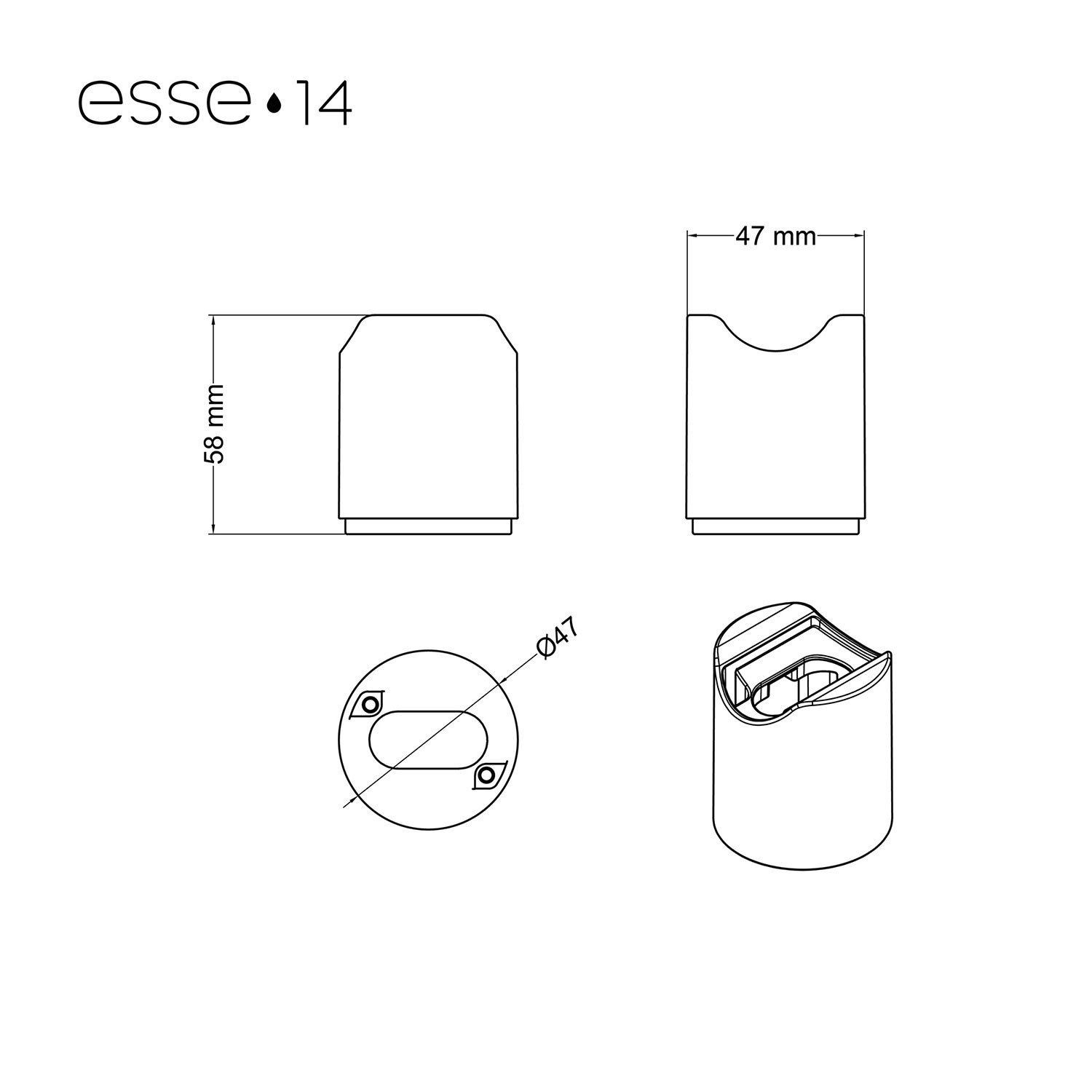 Esse14 wall or ceiling lamp holder with S14d fitting - Waterproof IP44