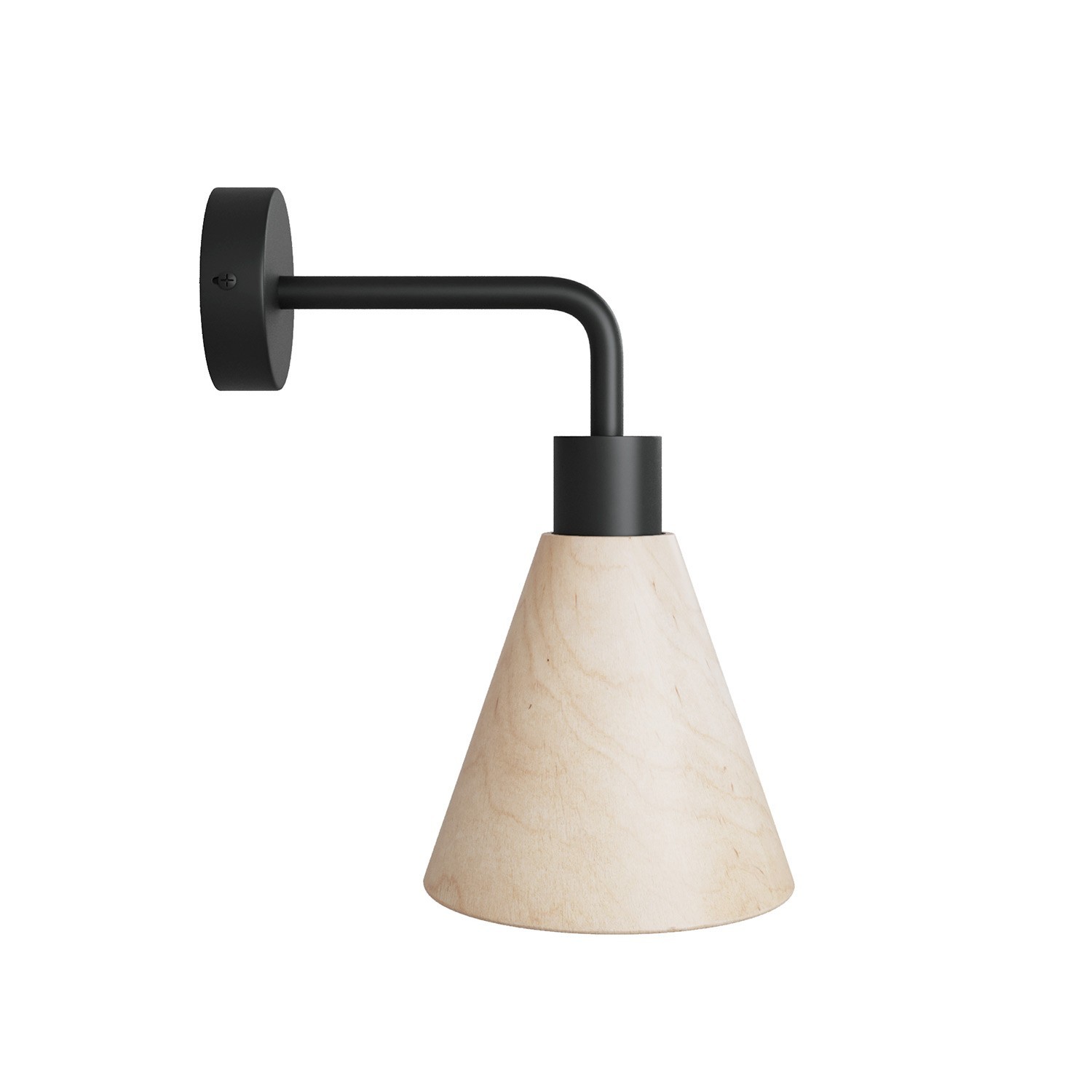 Fermaluce lamp with wooden conical lampshade and curved extension