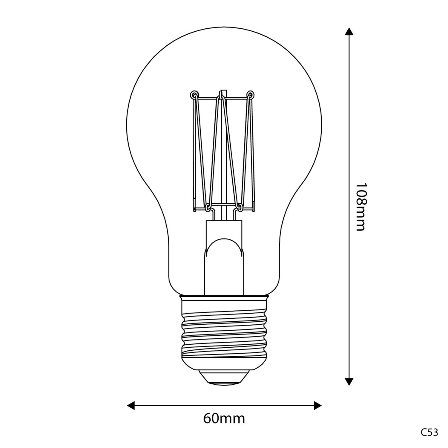 LED Golden Light Bulb Carbon Line Filament Cage Drop A60 7W 640Lm E27 2700K Dimmable - C53
