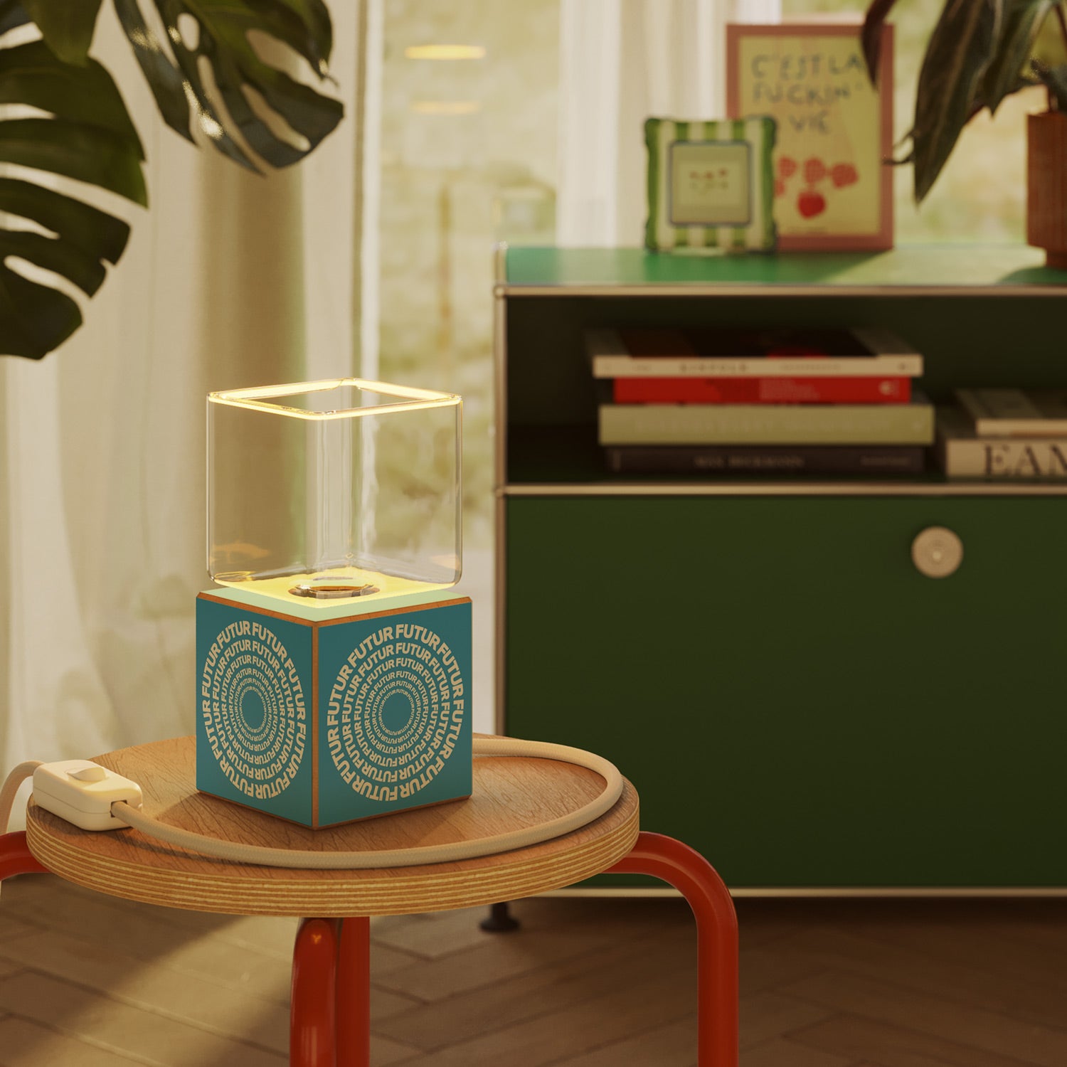 Lampada da tavolo Cubetto "Futur" con spina inglese e lampadina Ghost - Futur Festival
