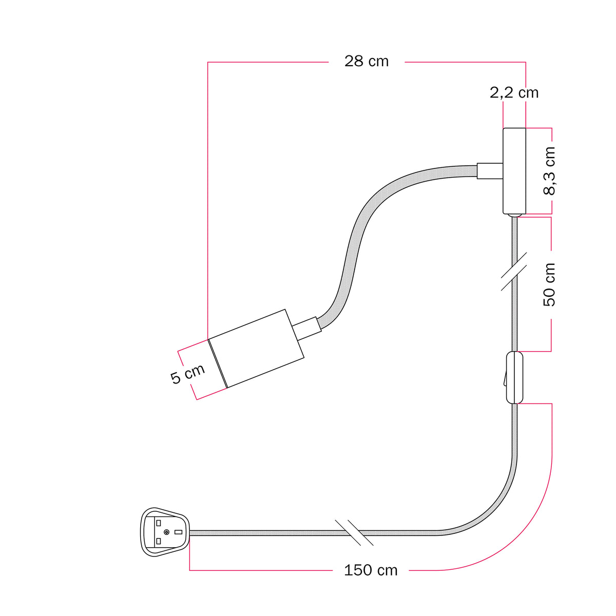 Lampada con spina UK e braccio snodabile, faretto Spotlight GU10 Bispot - Bronzo satinato / Nero