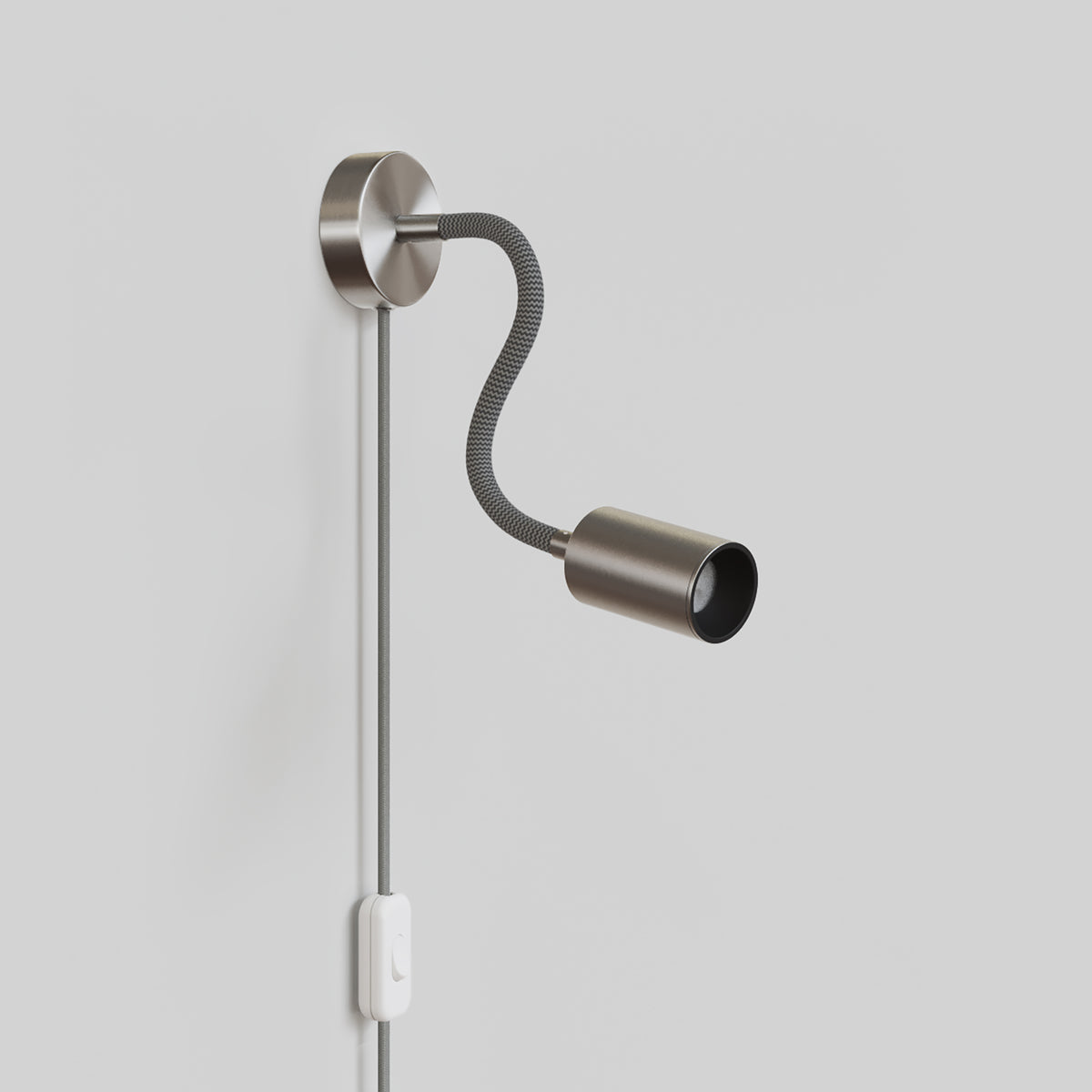 Lampada con spina UK e braccio snodabile, faretto Spotlight GU10 Bispot - Titanio satinato / Nero