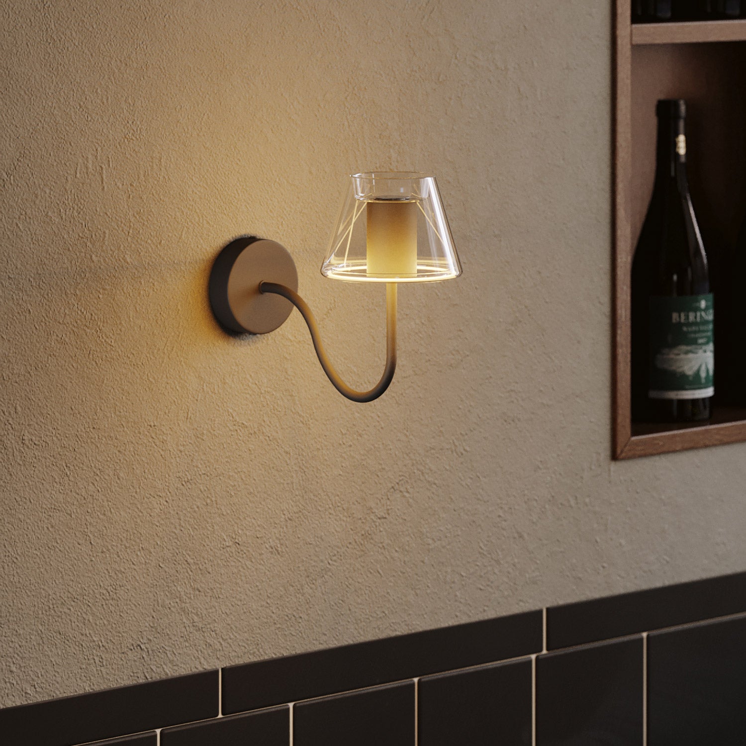 Curved S-shaped extension tube for lamp, 16.5 cm metal - Black