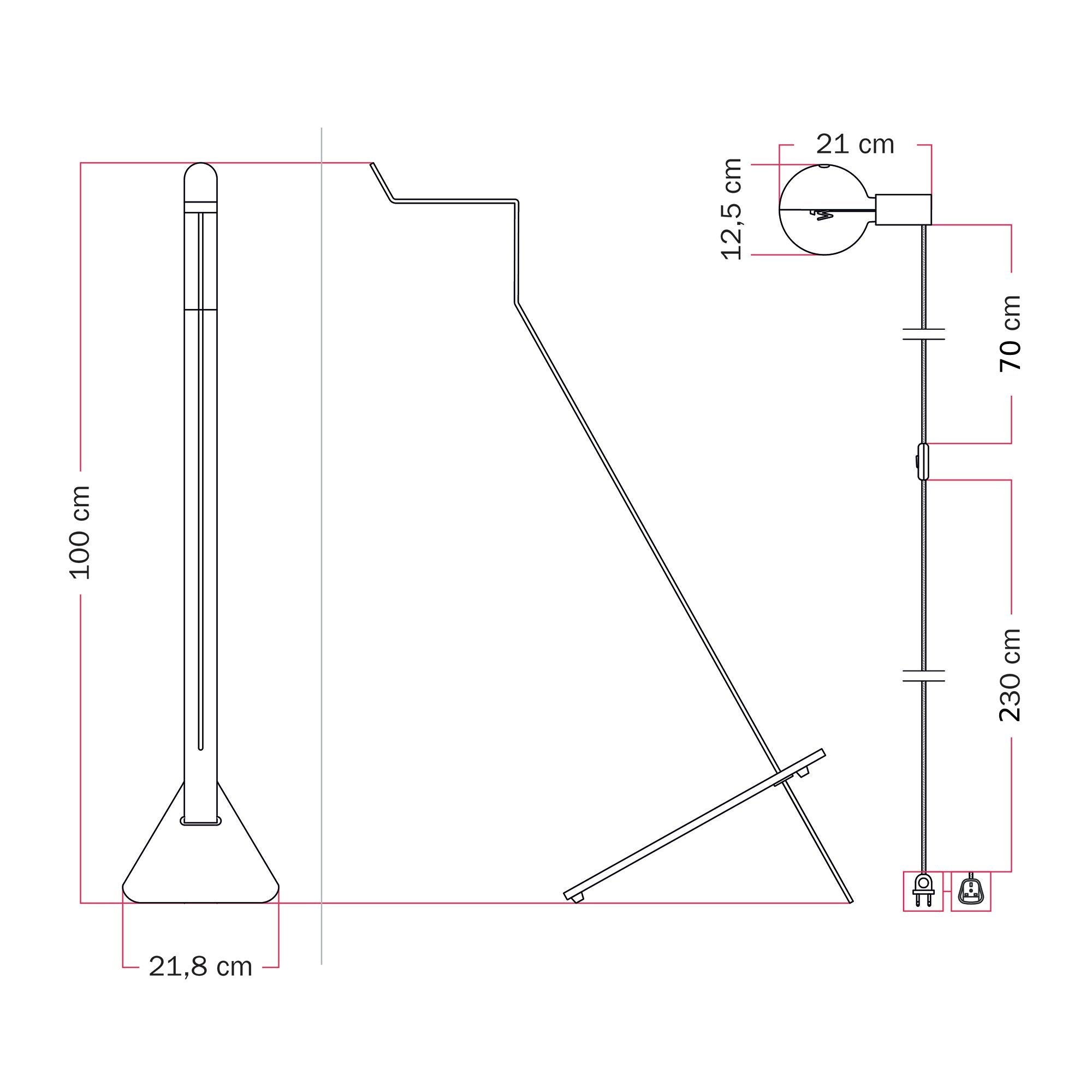 Lampada da terra inclinabile con lampadina LED G125 verniciata e spina UK - Mario Talia - Verde