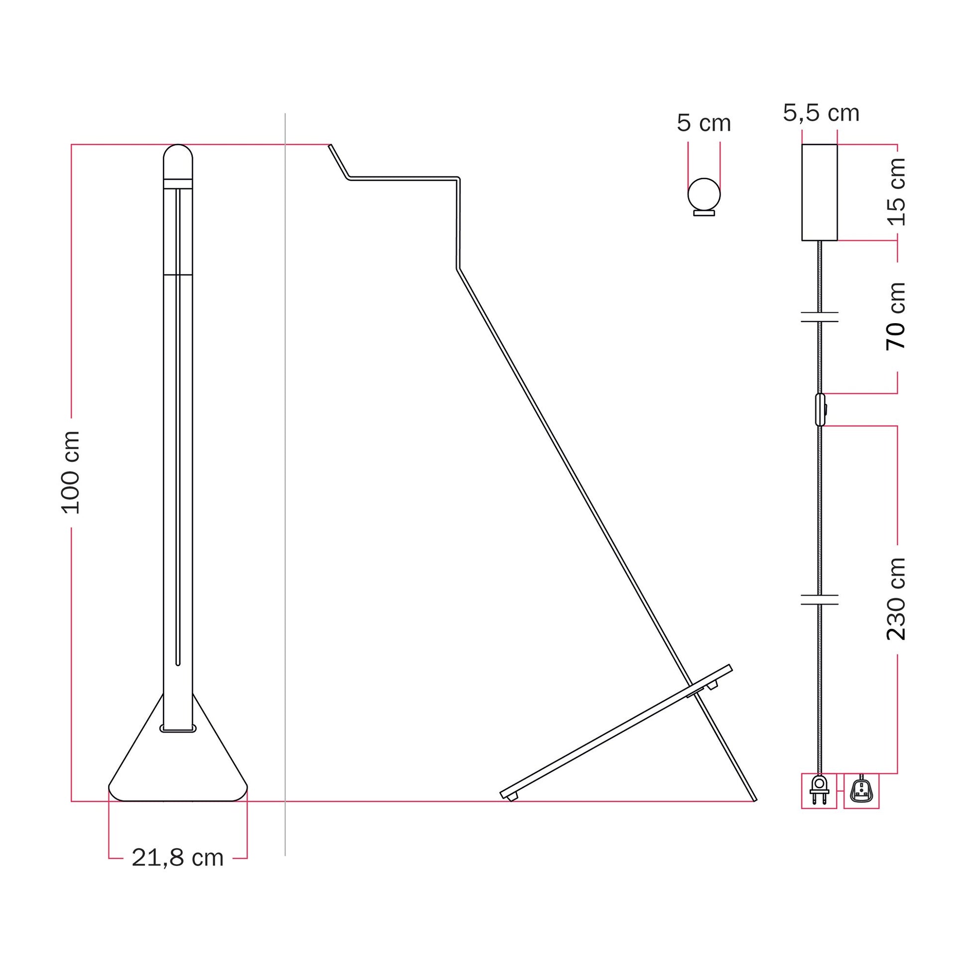 Lampada da terra inclinabile con faretto magnetico orientabile e spina UK - Mario Tubo - Giallo