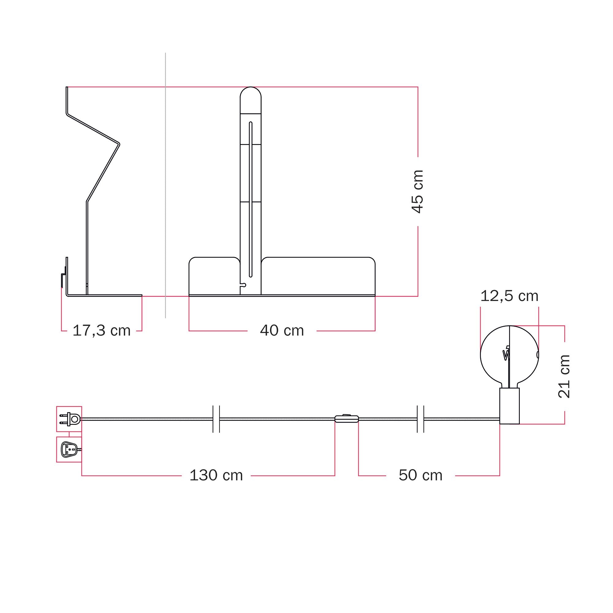 Lampada da parete con mensola, lampadina LED G125 verniciata e spina UK - Murio Talia - Blu