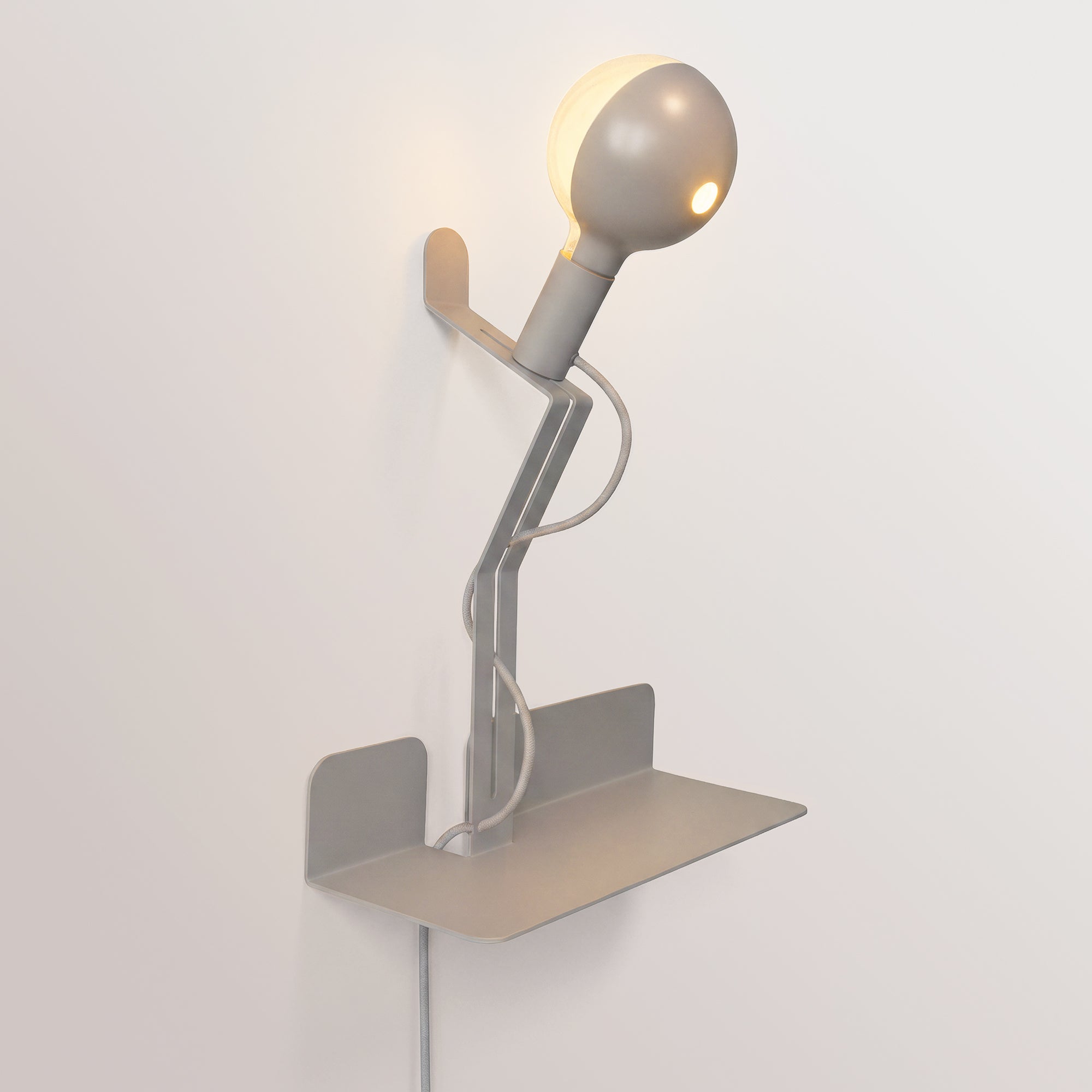 Lampada da parete con mensola, lampadina LED G125 verniciata e spina UK - Murio Talia - Grigio