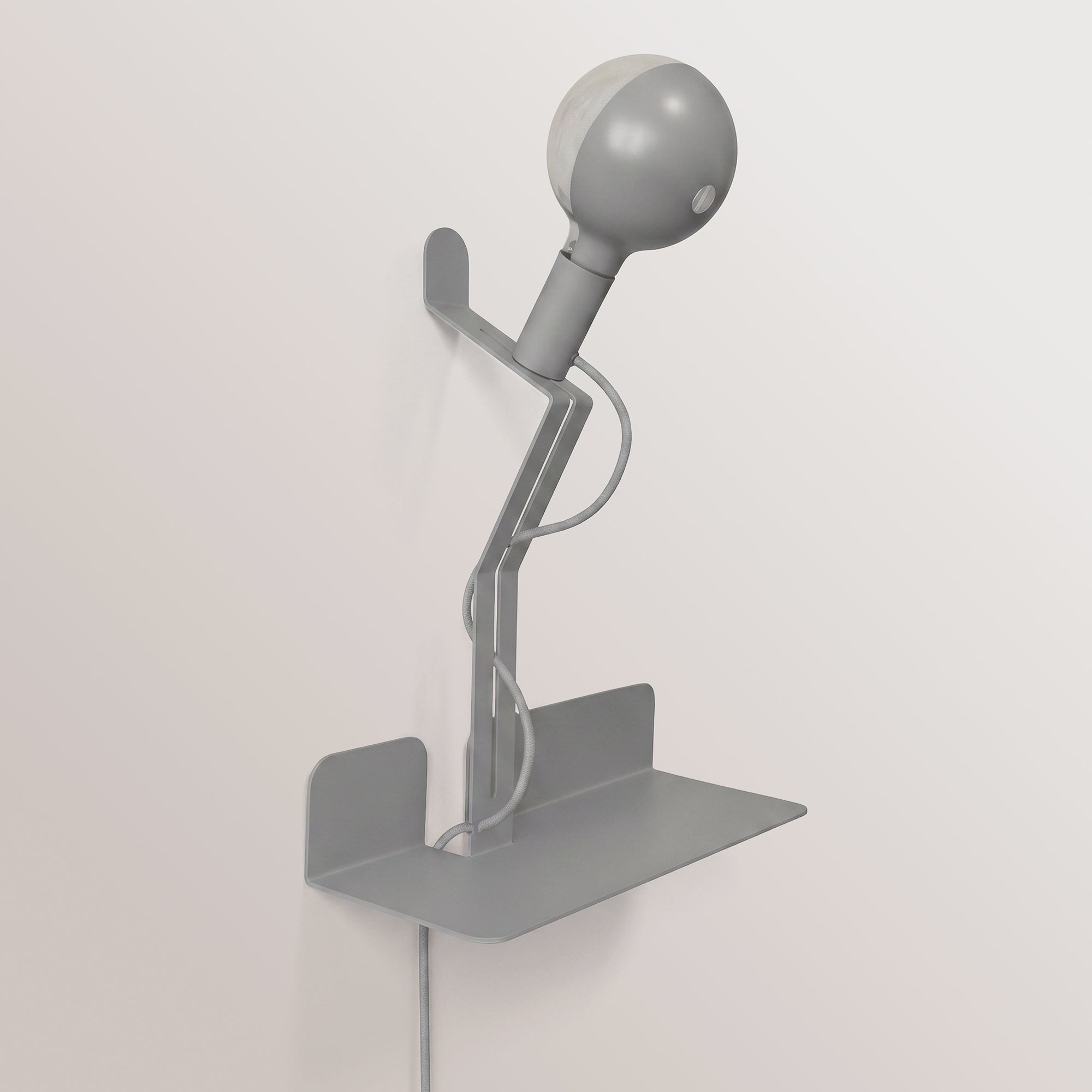 Wall lamp with shelf, painted LED G125 Light bulb and UK Plug - Murio Talia - Grey
