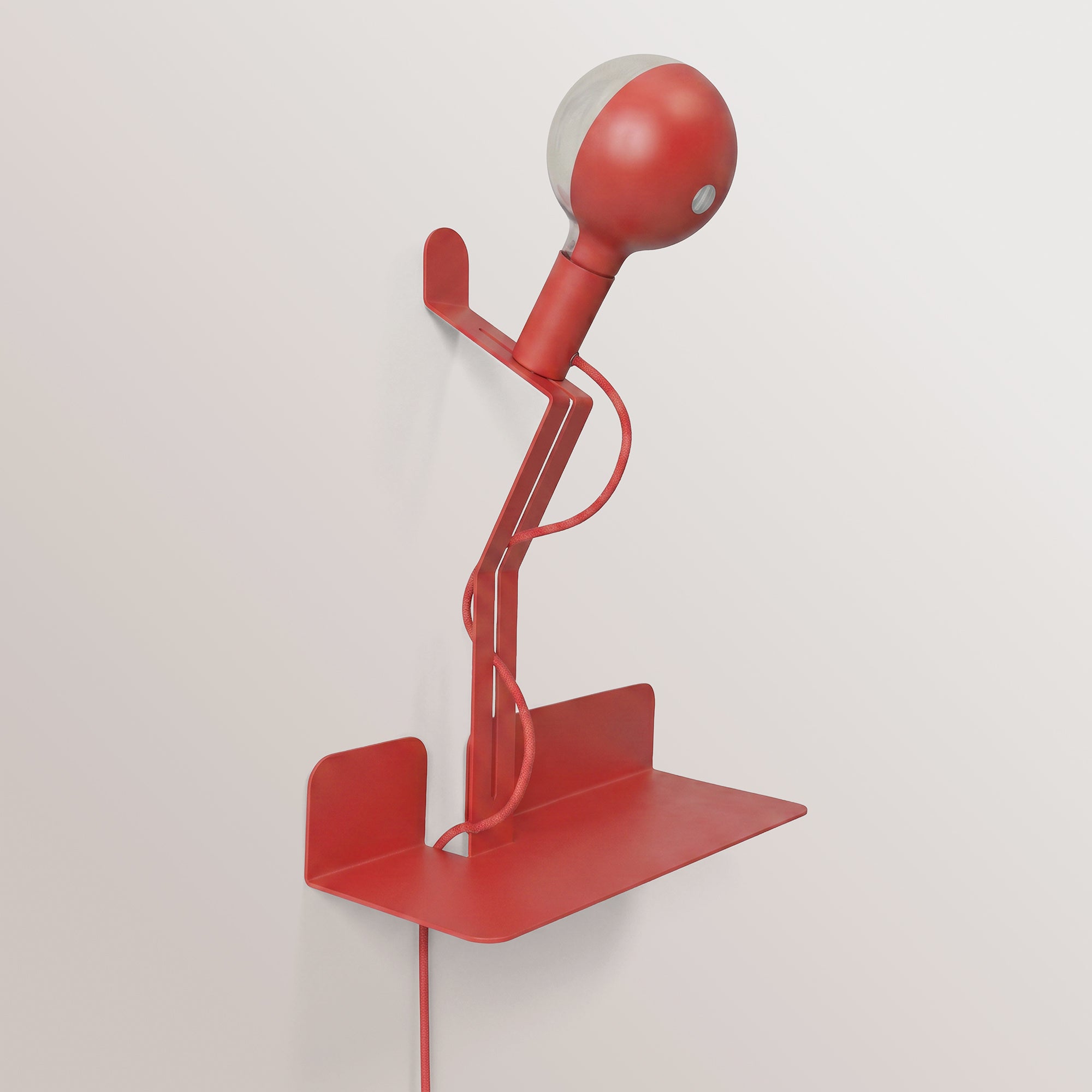 Wall lamp with shelf, painted G125 LED Light bulb and UK Plug - Murio Talia - Red