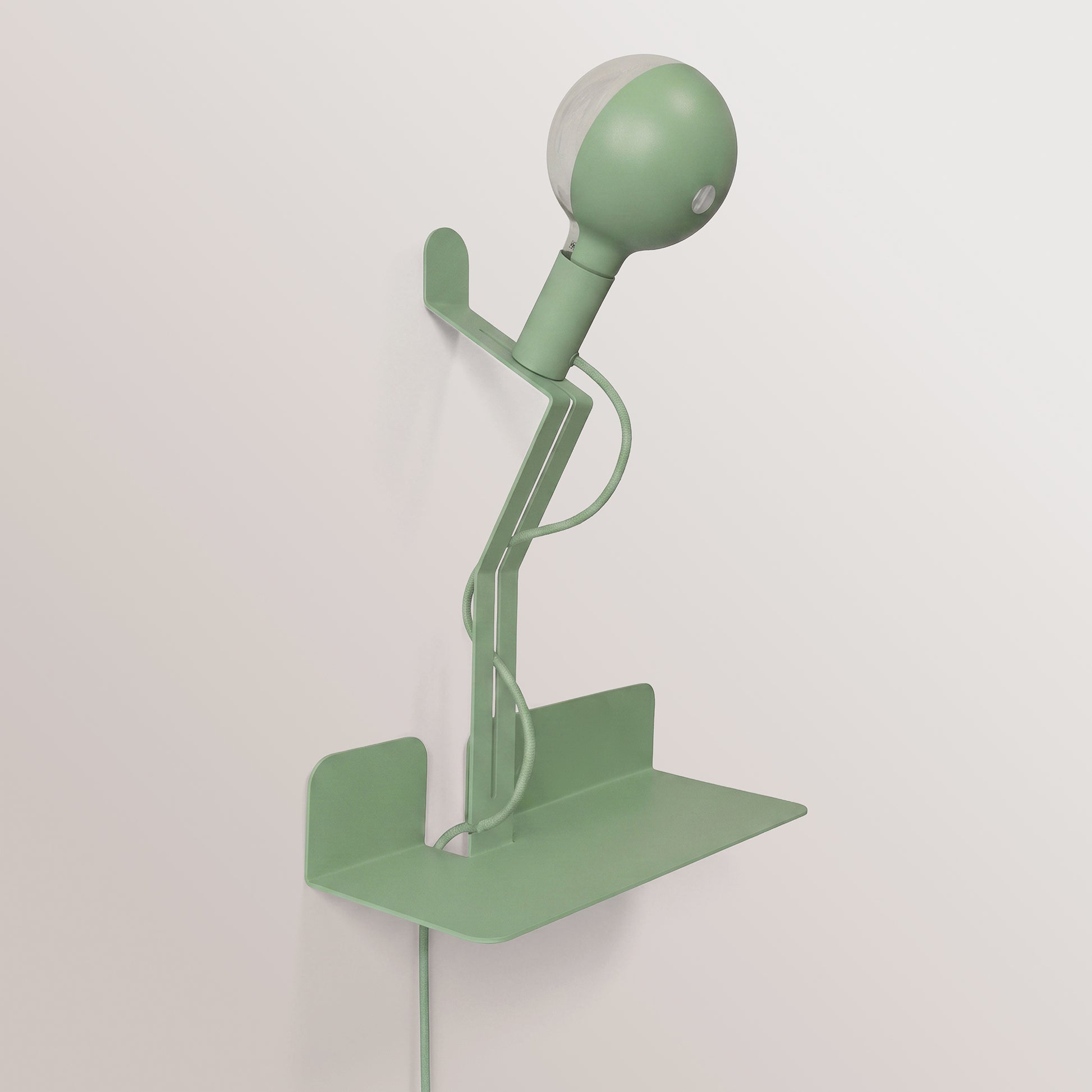 Lampada da parete con mensola, lampadina LED G125 verniciata e spina UK - Murio Talia - Verde