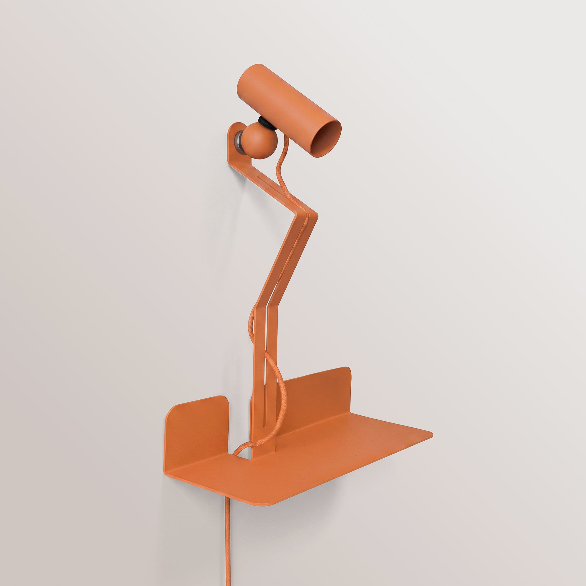 Wall lamp with shelf, adjustable magnetic Spotlight and UK Plug - Murio Tube - Orange