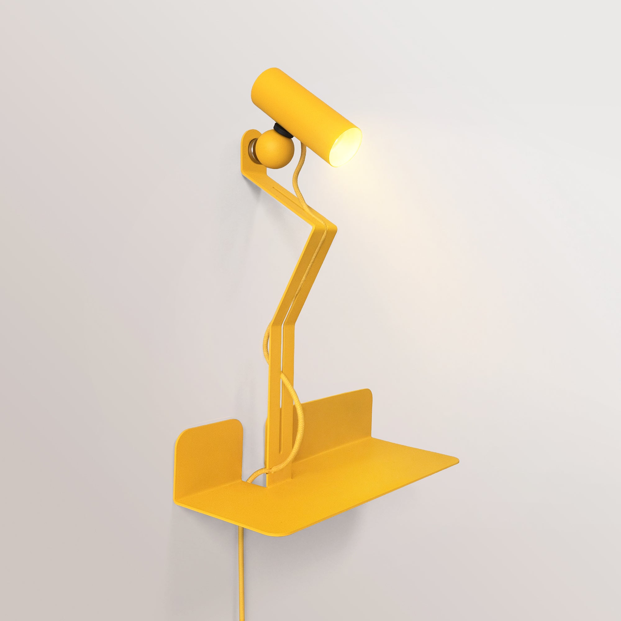Wall lamp with shelf, adjustable magnetic Spotlight and UK Plug - Murio Tubo - Yellow