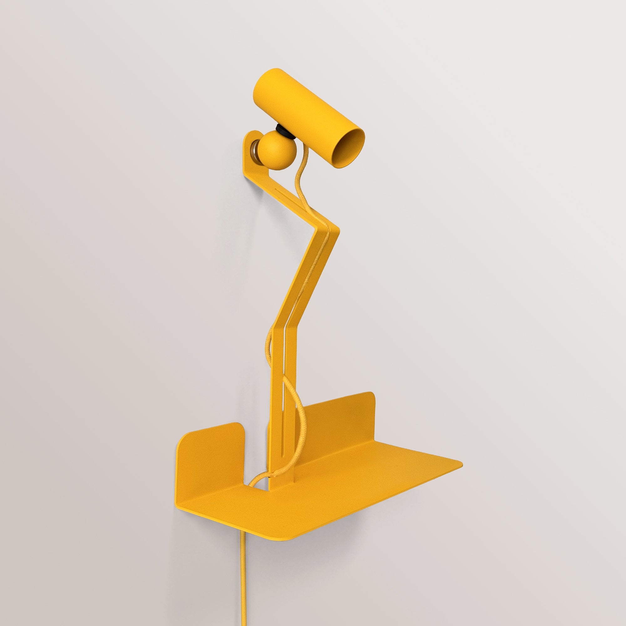 Wall lamp with shelf, adjustable magnetic Spotlight and UK Plug - Murio Tubo - Yellow