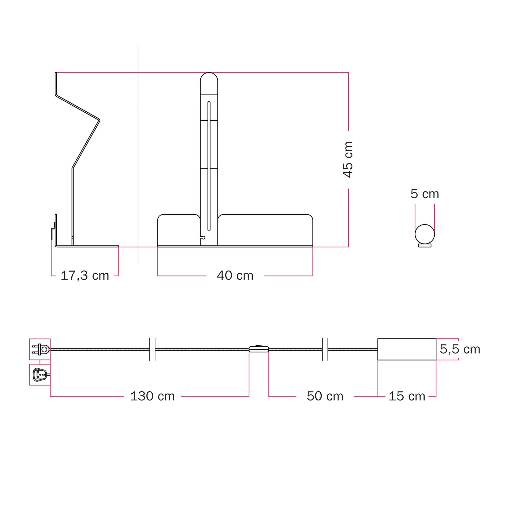 Lampada da parete con mensola, faretto magnetico orientabile e spina UK - Murio Tubo - Panna