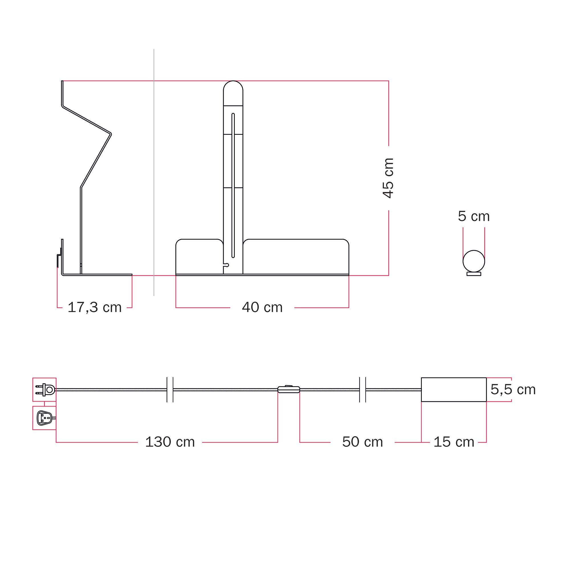 Lampada da parete con mensola, faretto magnetico orientabile e spina UK - Murio Tubo - Panna