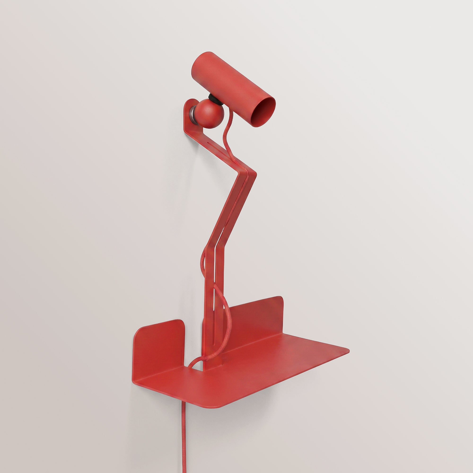 Wall lamp with shelf, adjustable magnetic Spotlight and UK Plug - Murio Tubo - Red
