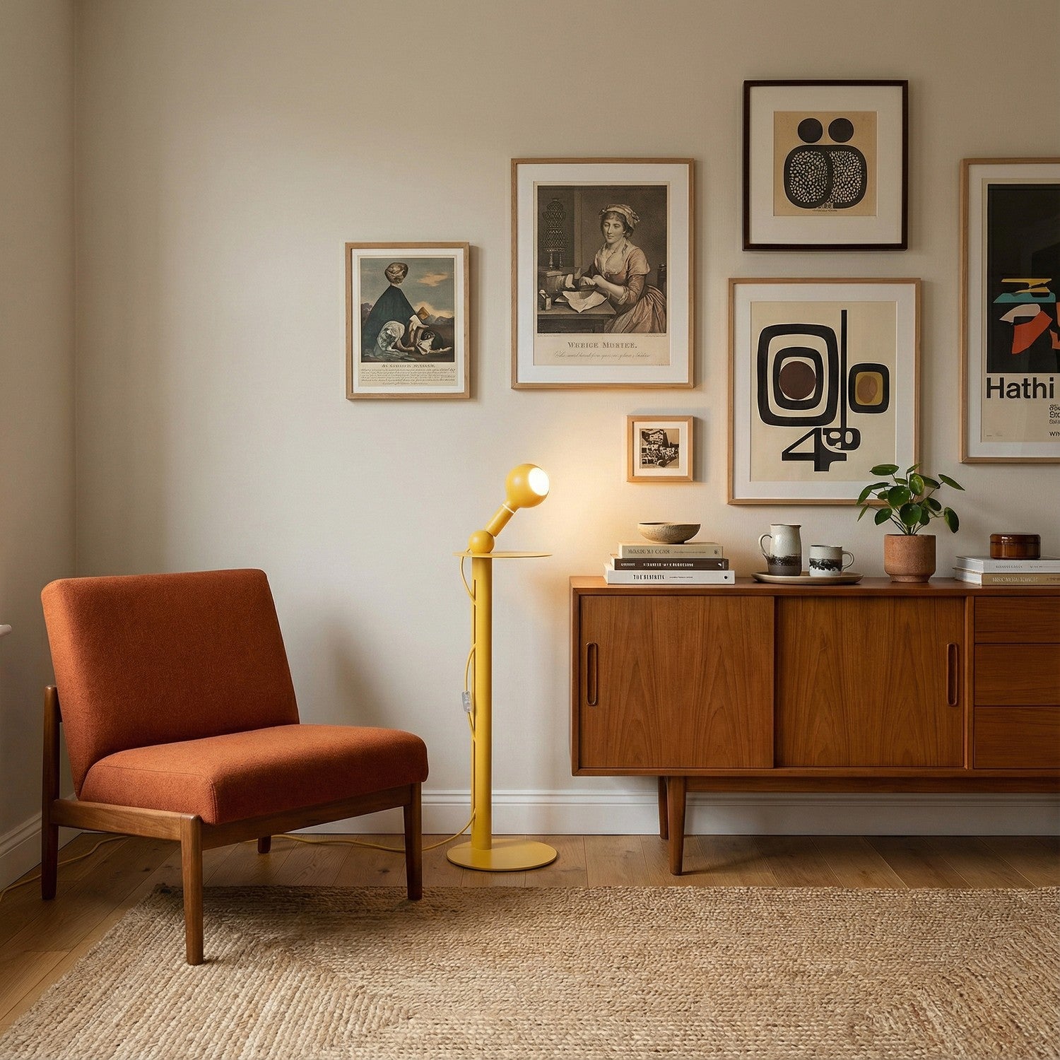 Rocco - Floor lamp with UK Plug and Camo Light bulb - Yellow