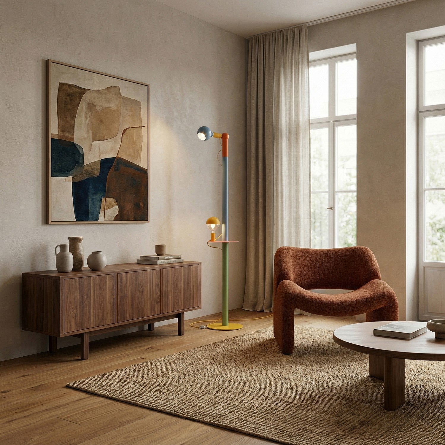 Rocco XXL - Multicolor floor lamp with UK plug and Maria and Camo light bulb