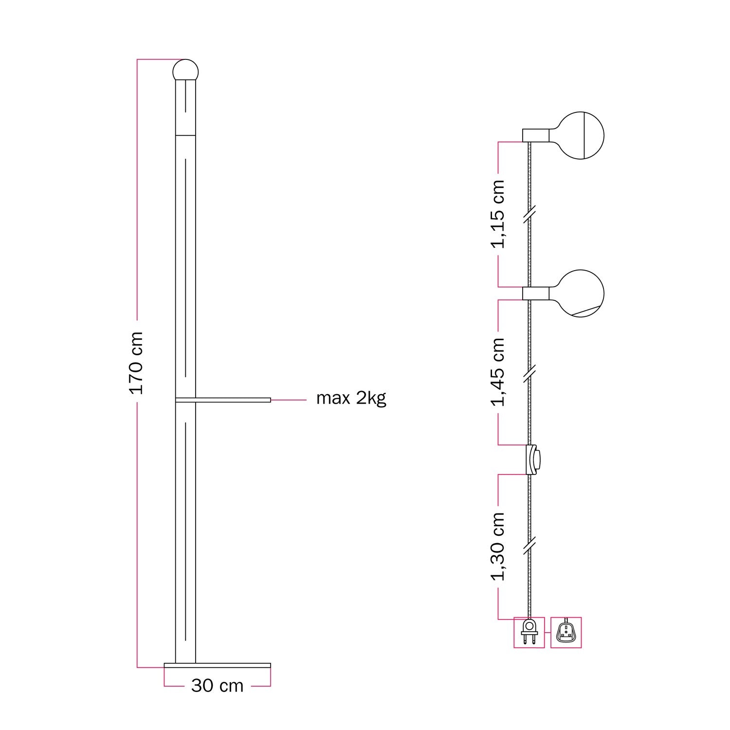 Rocco XXL - Multicolor floor lamp with UK plug and Maria and Camo light bulb