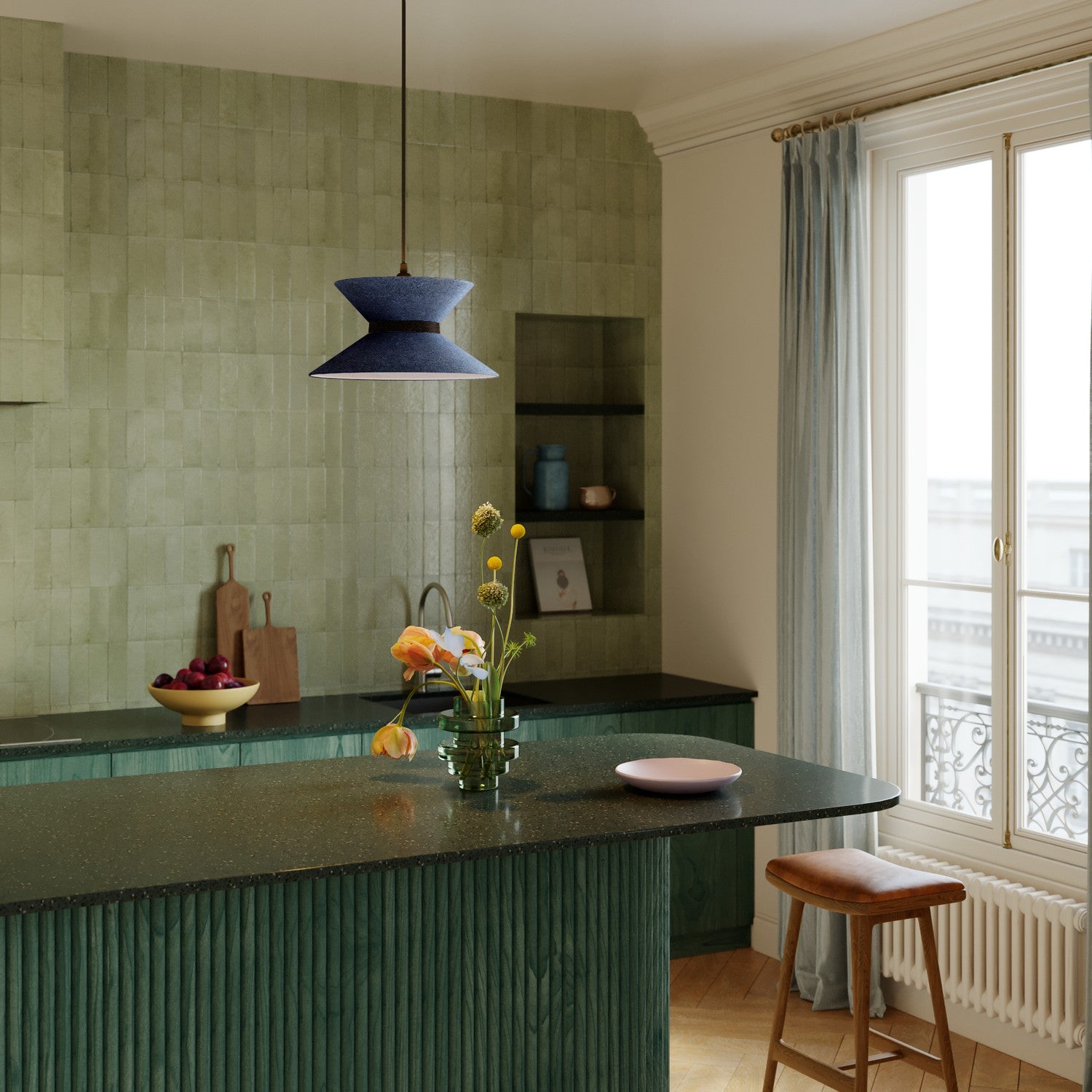 Paralume in tessuto Clessidra per lampada a sospensione - Lana Blu Lana grigio scuro