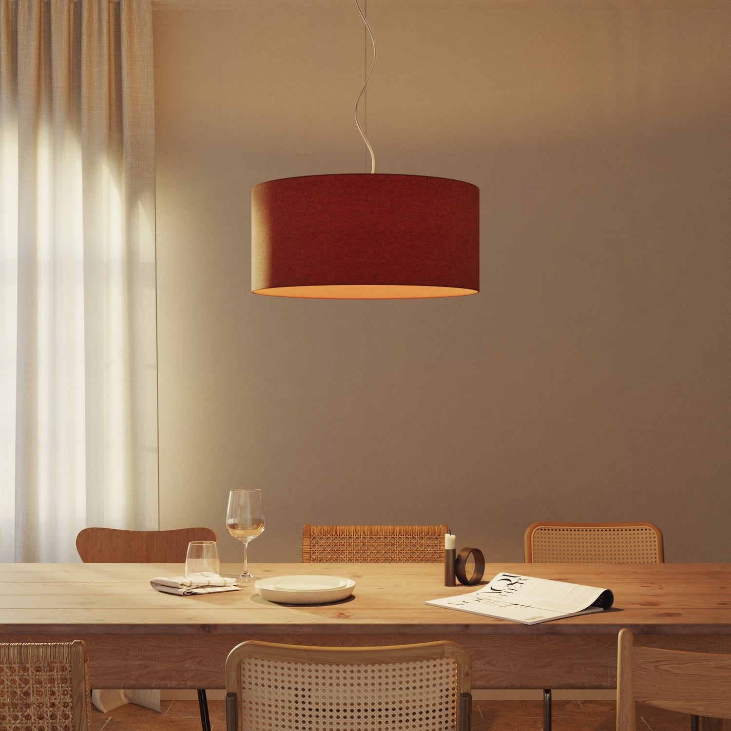 Lampada a sospensione con paralume in tessuto Cilindro Large - Made in Italy - Lana Aragosta No