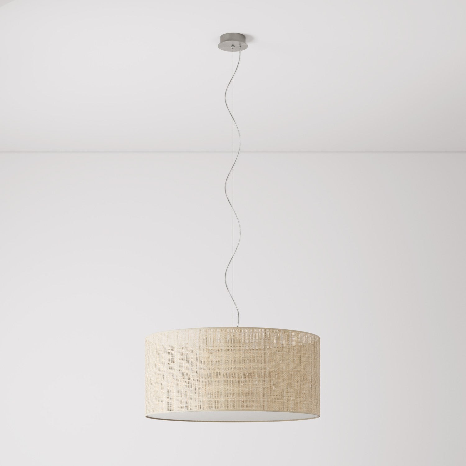 Lampada a sospensione con paralume in tessuto Cilindro Large - Made in Italy - Raphia Si