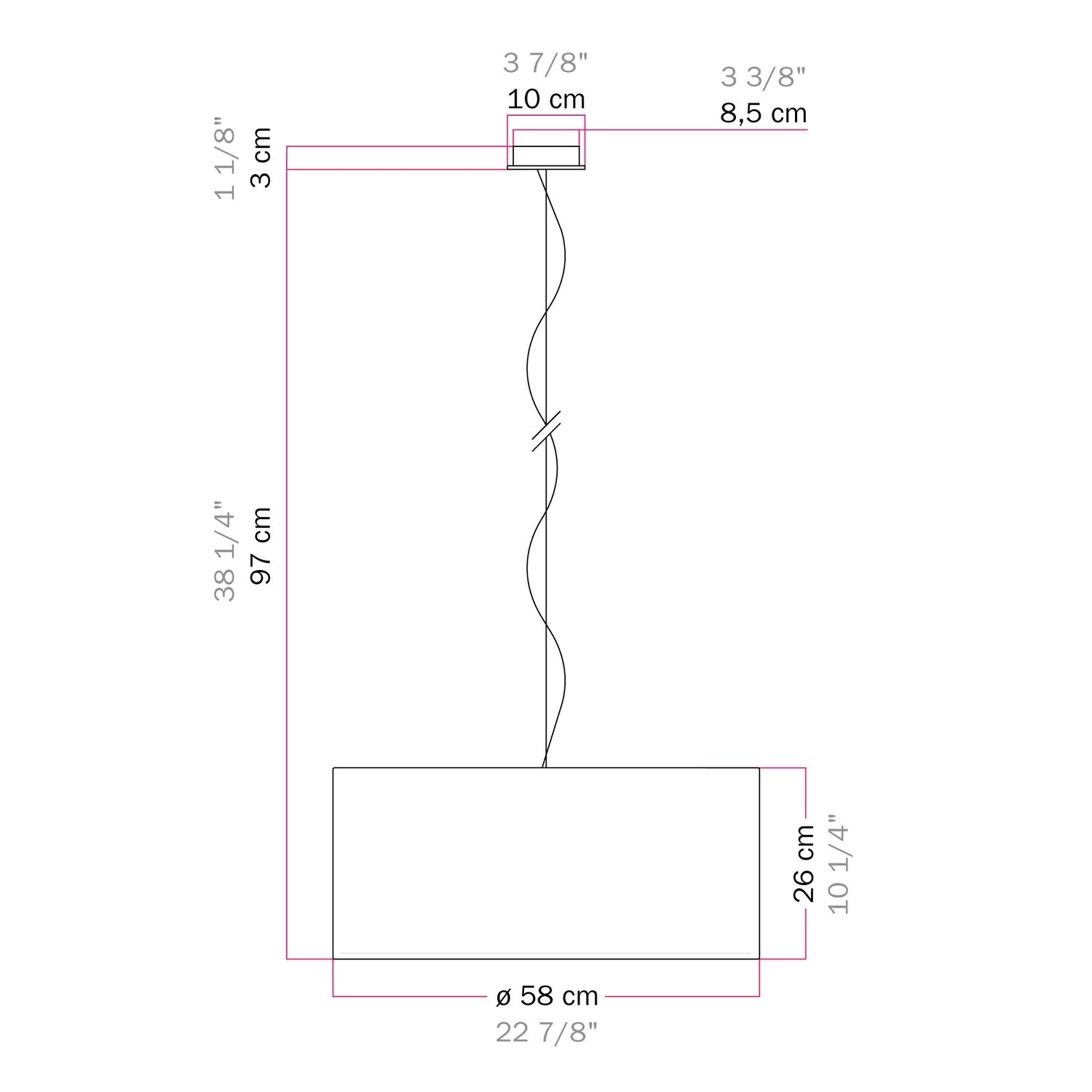 Lampada a sospensione con paralume in tessuto Cilindro Large - Made in Italy - Raphia Si