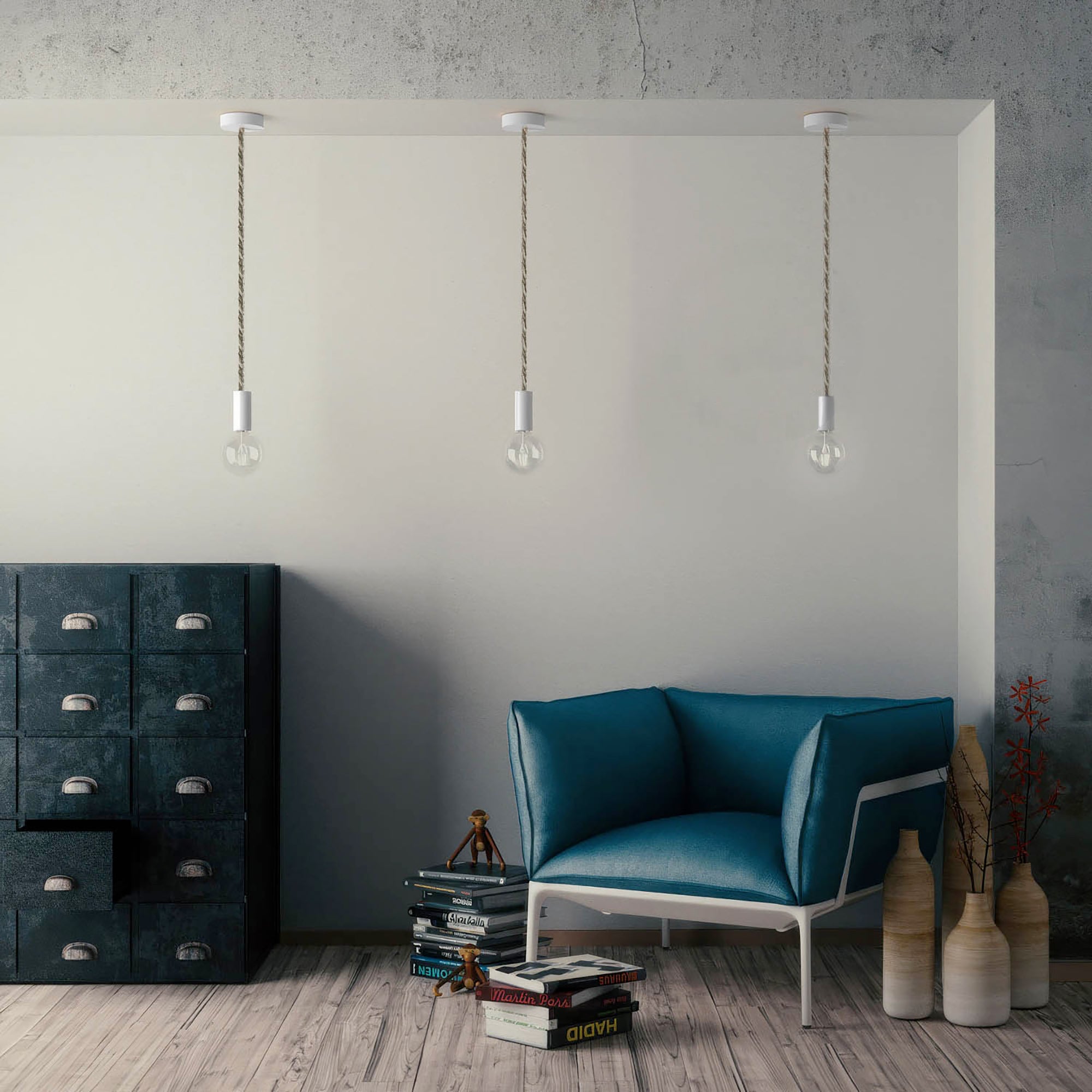 Kit portalampada E27 in legno per cordone XL - Bianco