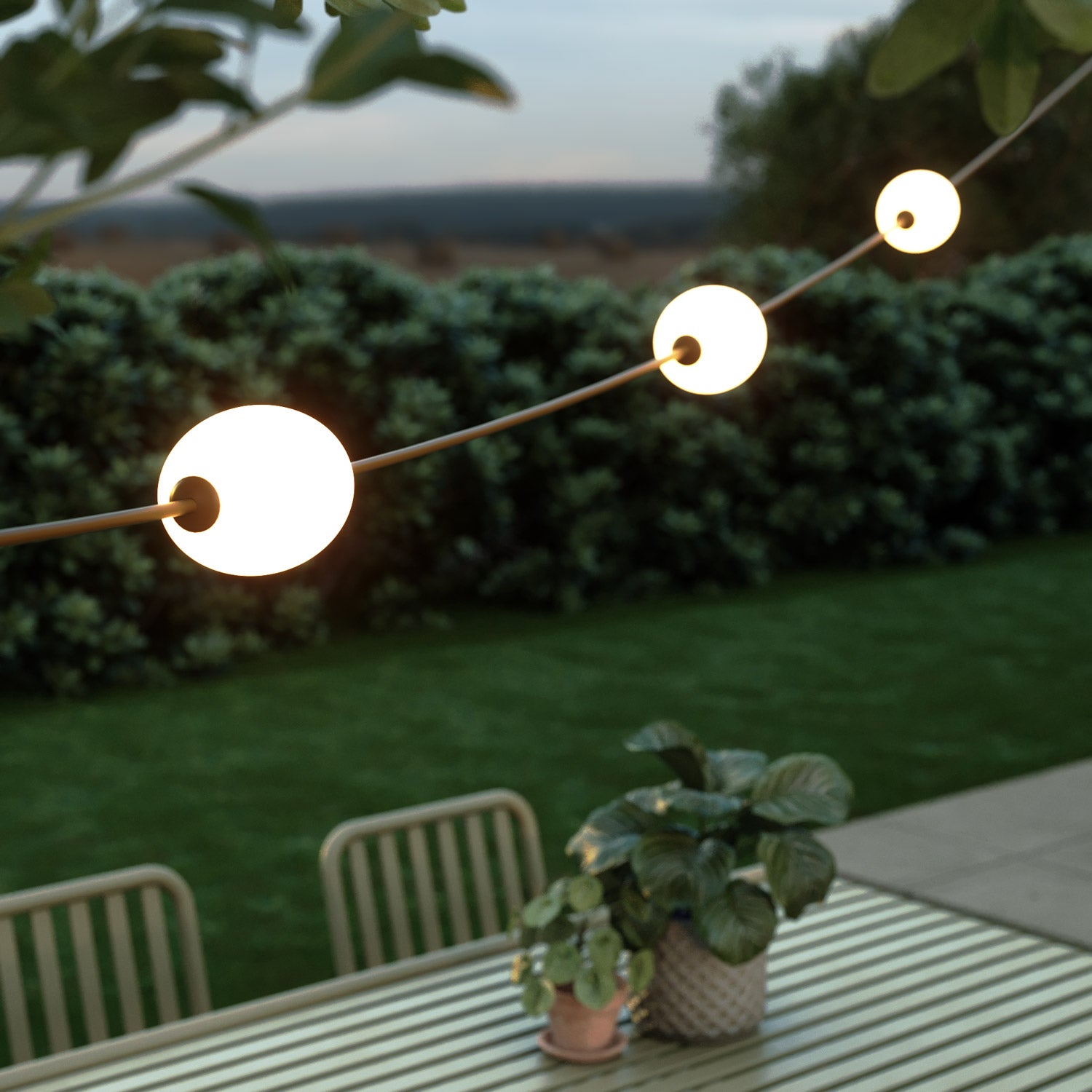 Catena luminosa 3 punti luce da esterno IP67 Verde oliva con spina UK - Marina3