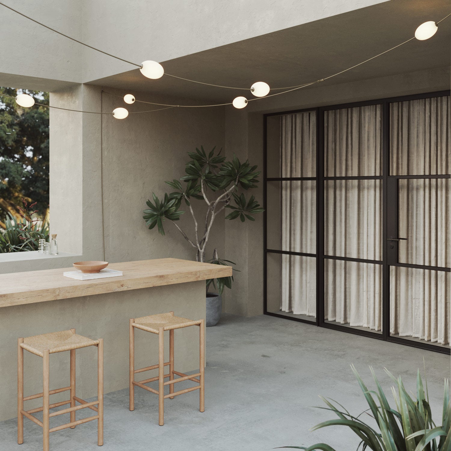 Catena luminosa reticolare 7 punti luce da esterno IP67 Verde oliva con spina UK - Marina GRID