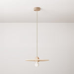 Wooden pendant lamp complete with textile cable and UFO lampshade – Neutral