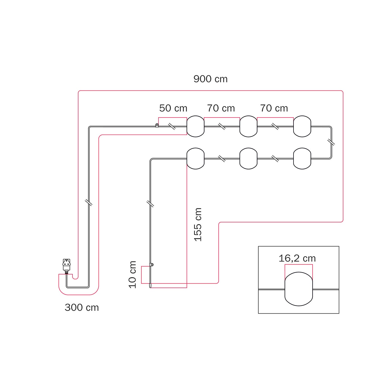 Catena luminosa 6 punti luce da esterno IP67 Bianco Sabbia con spina UK - Marina6 Cherry 70 cm