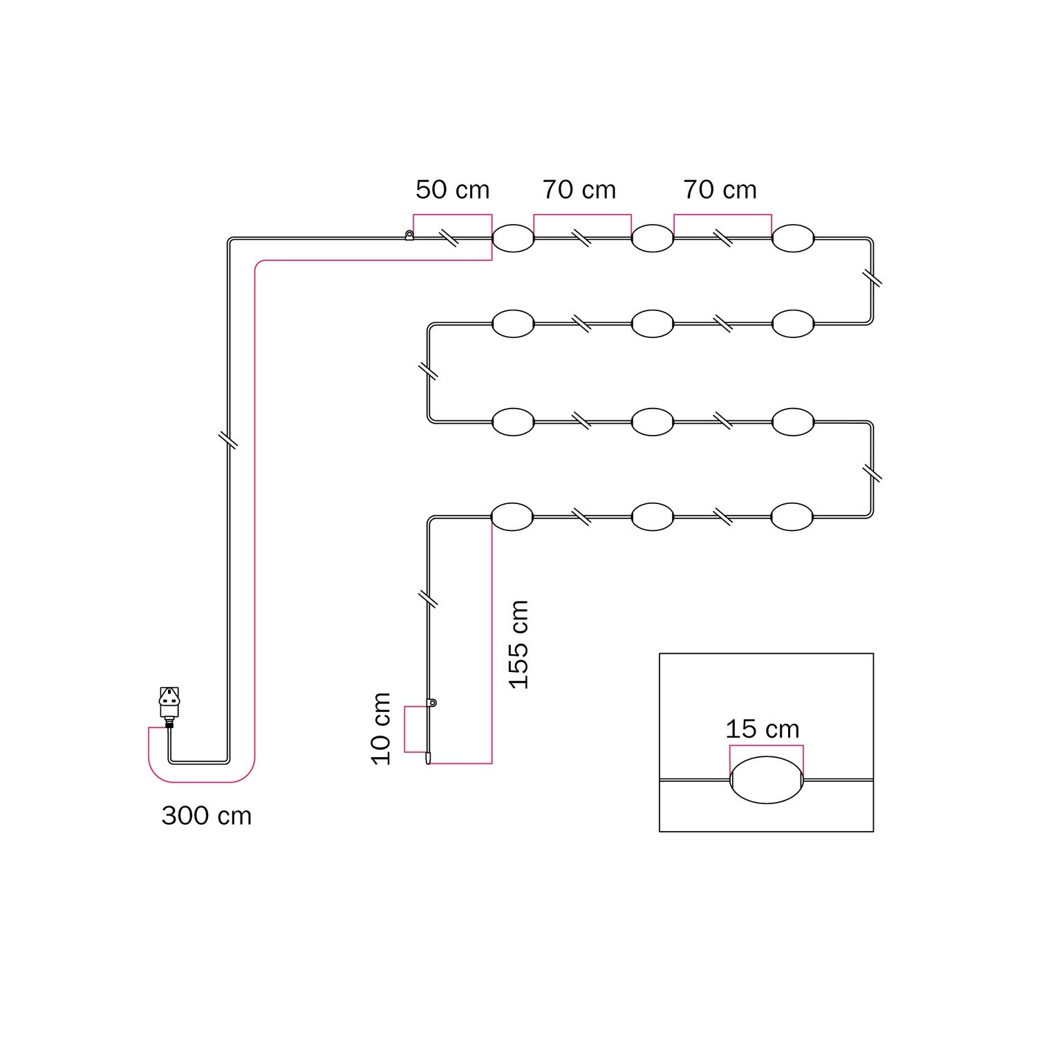 Catena luminosa 12 punti luce da esterno IP67 Rosso stella marina con spina UK - Marina12
