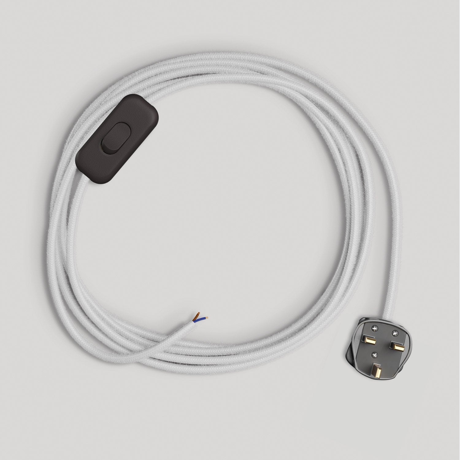 Cablaggio per lampada con cavo bianco in cotone 1,80 m e spina UK