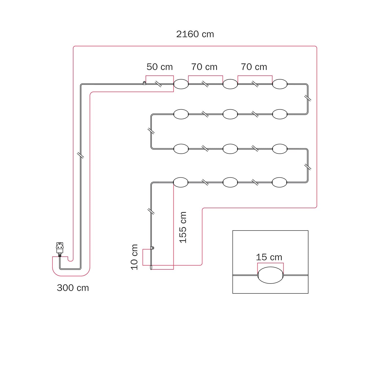 Catena luminosa 12 punti luce da esterno IP67 Bianco sabbia con spina UK - Marina12