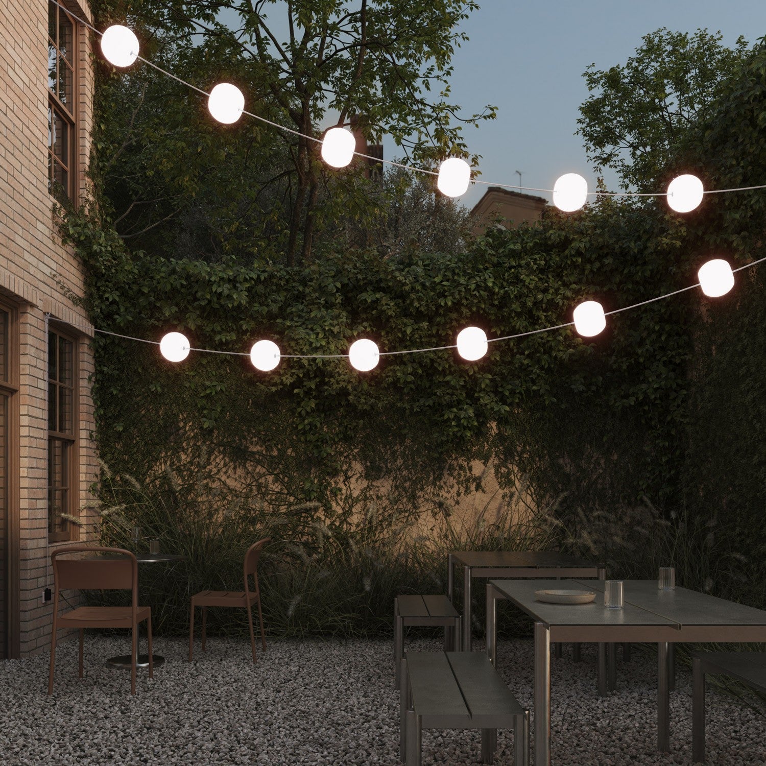 Catena luminosa 12 punti luce da esterno IP67 Bianco Sabbia con spina UK - Marina12 Cherry