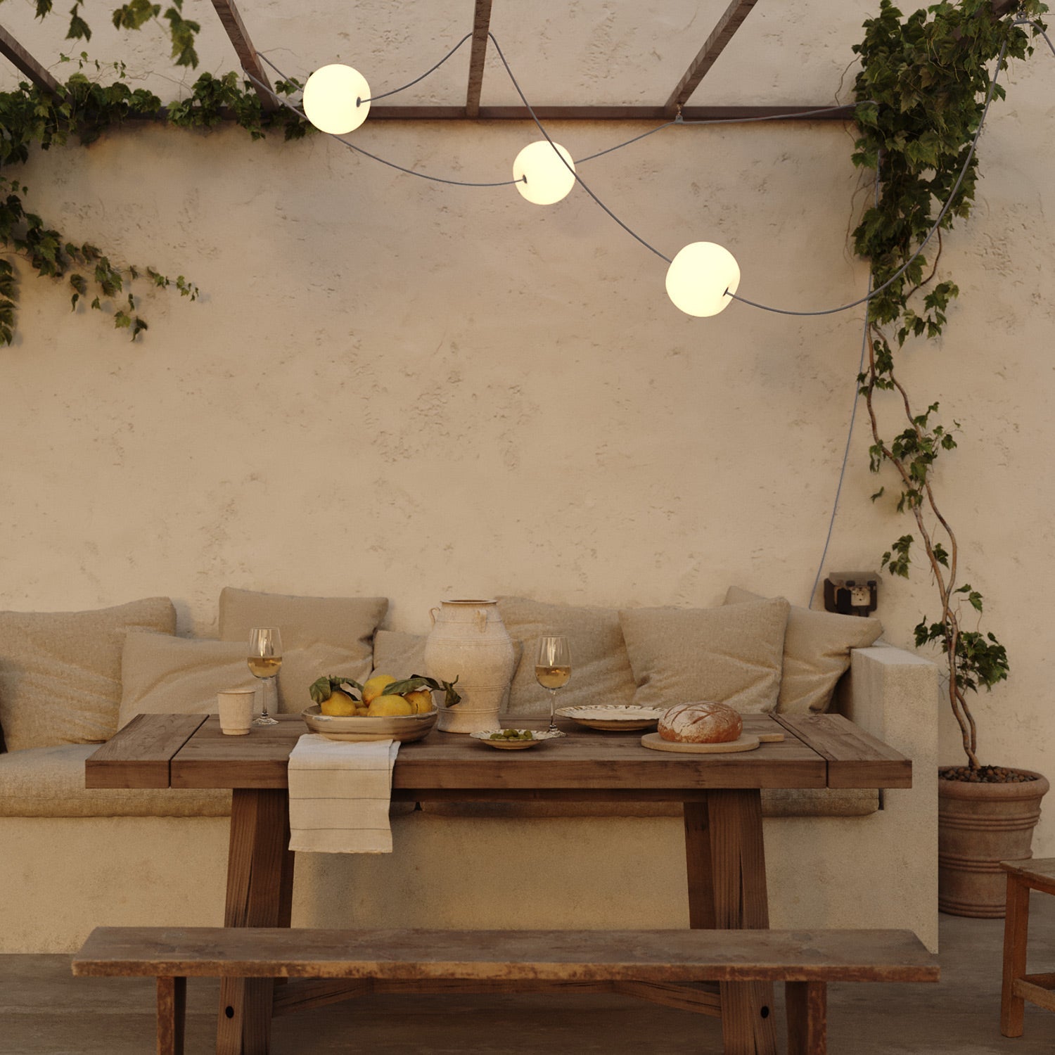 Catena luminosa 3 punti luce da esterno IP67 Grigio con spina UK - Marina3 Cherry 140 cm