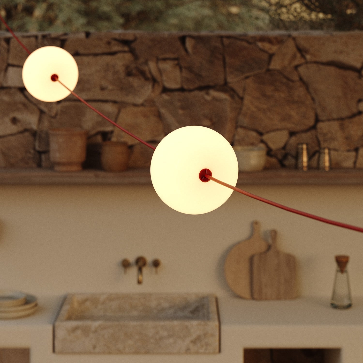 Catena luminosa 3 punti luce da esterno IP67 Rosso Stella Marina con spina UK - Marina3 Cherry 140 cm