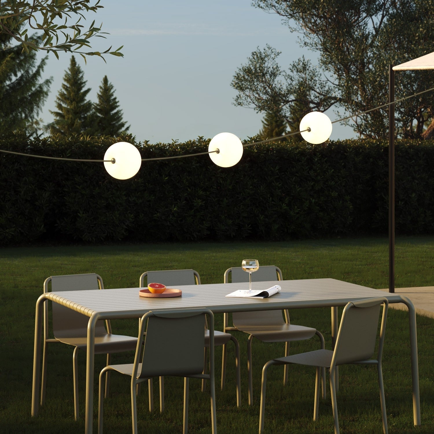 Catena luminosa 3 punti luce da esterno IP67 Verde Oliva con spina UK - Marina3 Cherry