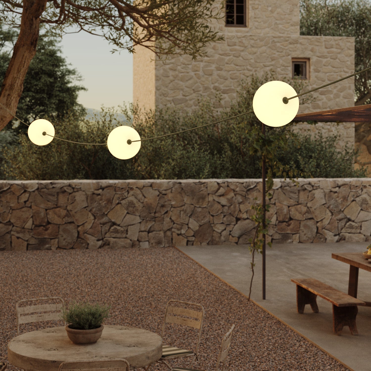 Catena luminosa 3 punti luce da esterno IP67 Verde Oliva con spina UK - Marina3 Cherry 140 cm