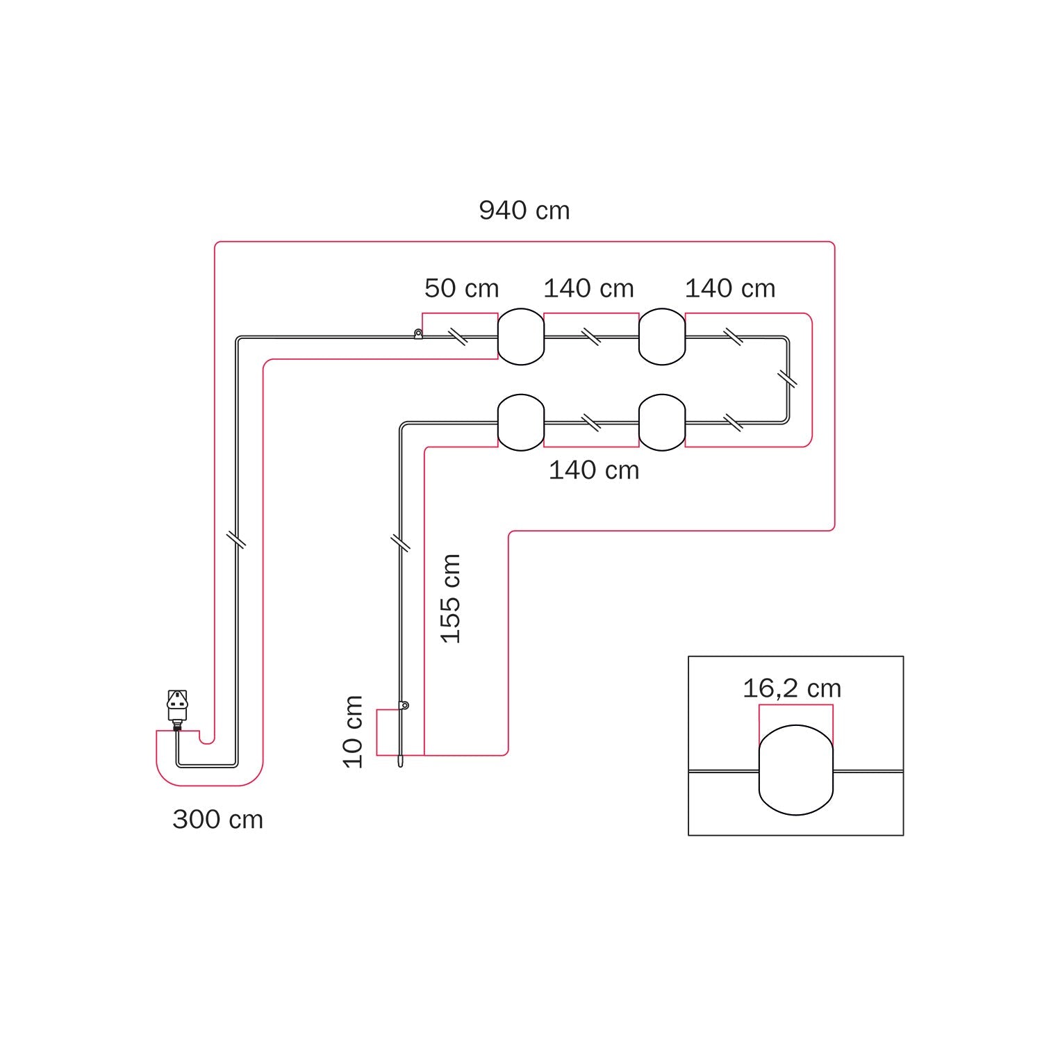 Catena luminosa 4 punti luce da esterno IP67 Rosso Stella Marina con spina UK - Marina4 Cherry 140 cm