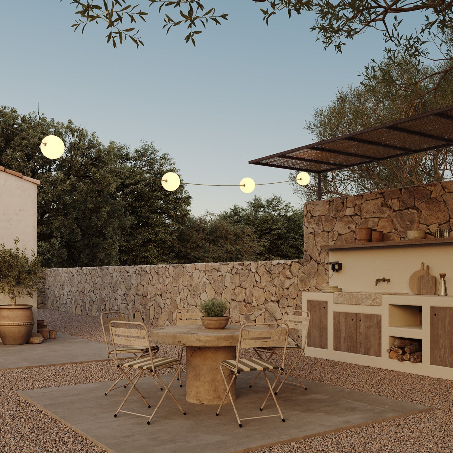 Catena luminosa 4 punti luce da esterno IP67 Verde Oliva con spina UK - Marina4 Cherry 140 cm